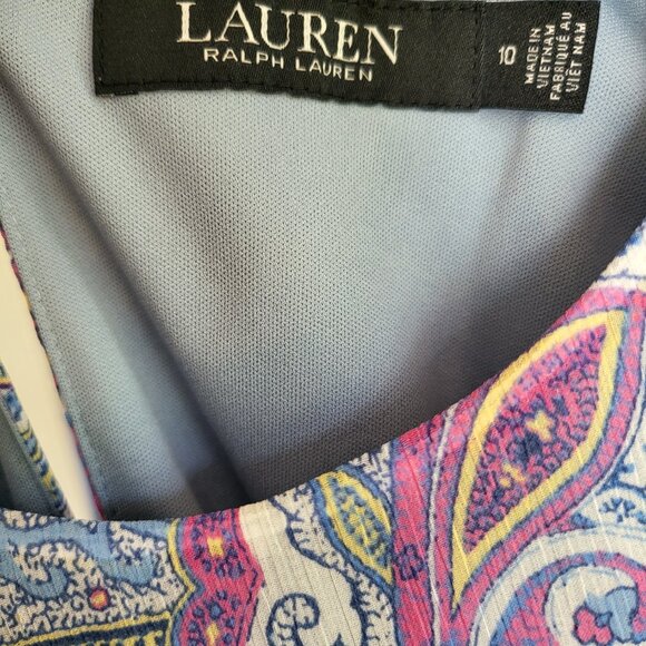 Ralph Lauren Paisley Print Black Label Ruffle Flutter Sleeve Dress Women 10 Blue - Picture 12 of 13